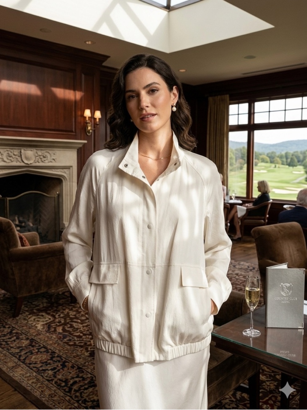 EILEEN FISHER Cream Silk Snap-Front Blouson Jacket Size Medium MSRP $248